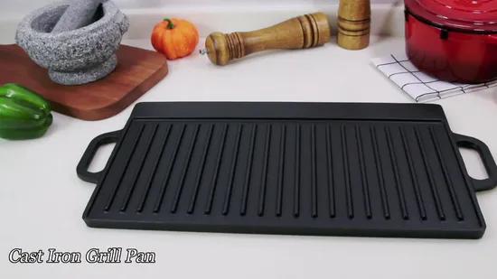 プレシーズン済み鋳鉄ダブルバーナーリバーシブルグリルグリドルサイズ: 43X23cm